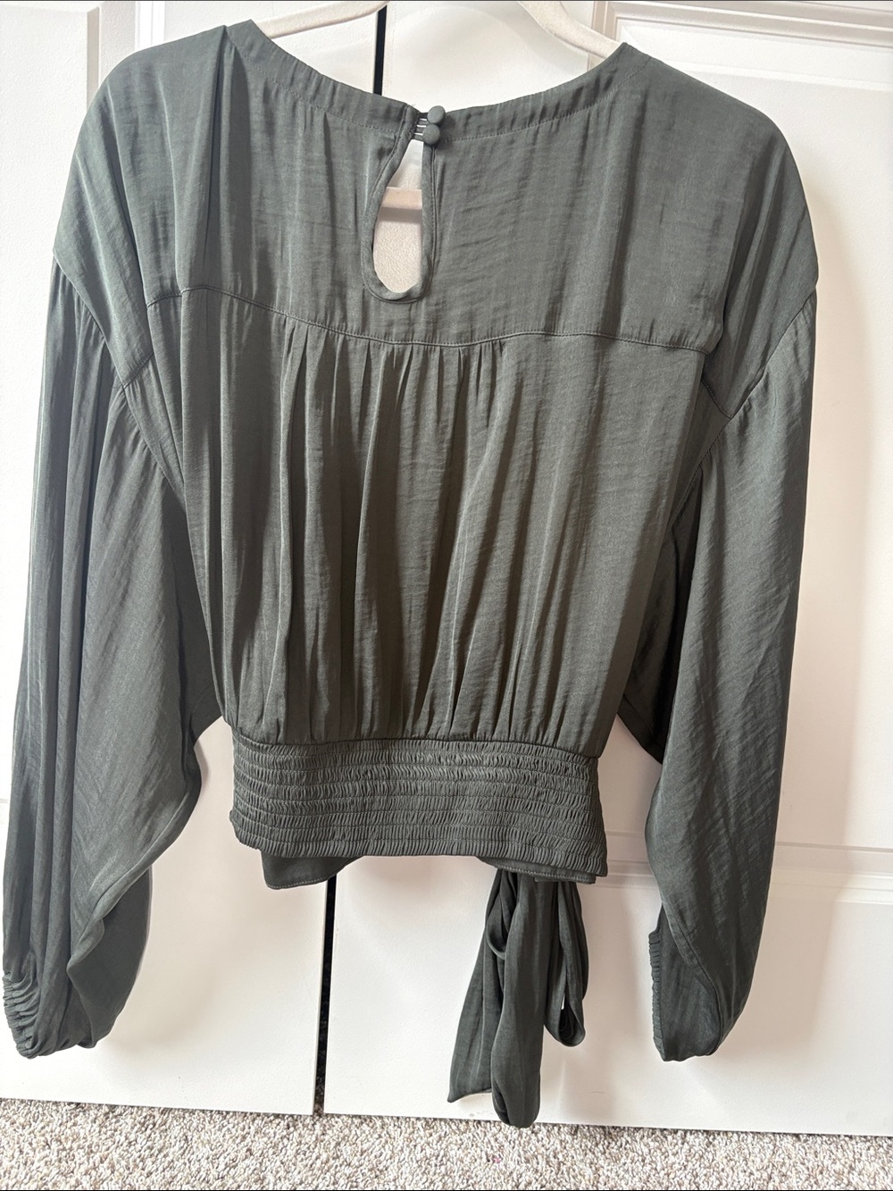 Women's Olive Wrap Blouse with Tie Waist - Picture 4 of 4